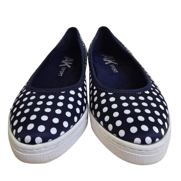 Polka Dot Loafers AK Sport Over The Top Size 8 Navy Blue White Slip On Sneakers - Picture 3 of 14